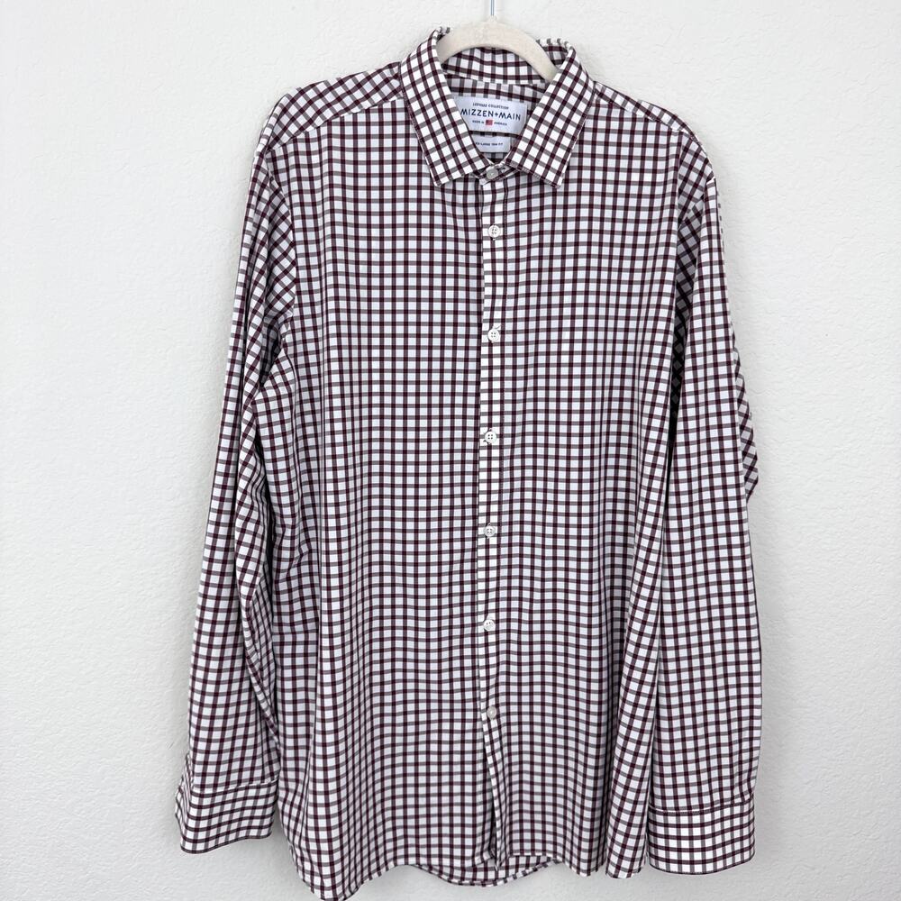 Mizzen+Main Mens Leeward Collect Button Shirt Size XXL Trim Fit Gingham Plaid